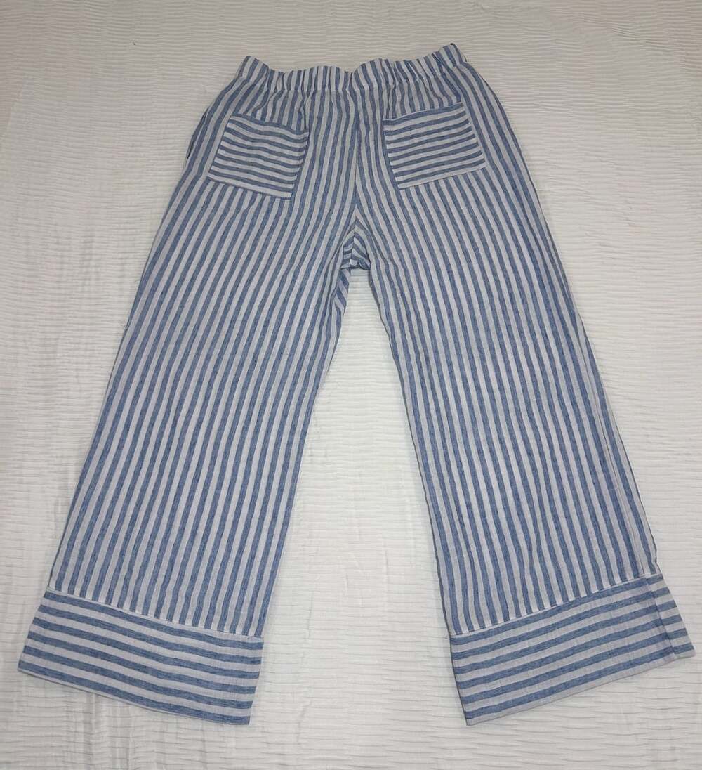 Kathy Ireland Wide Leg Pants Size XL Blue White Stripe Cropped Summer